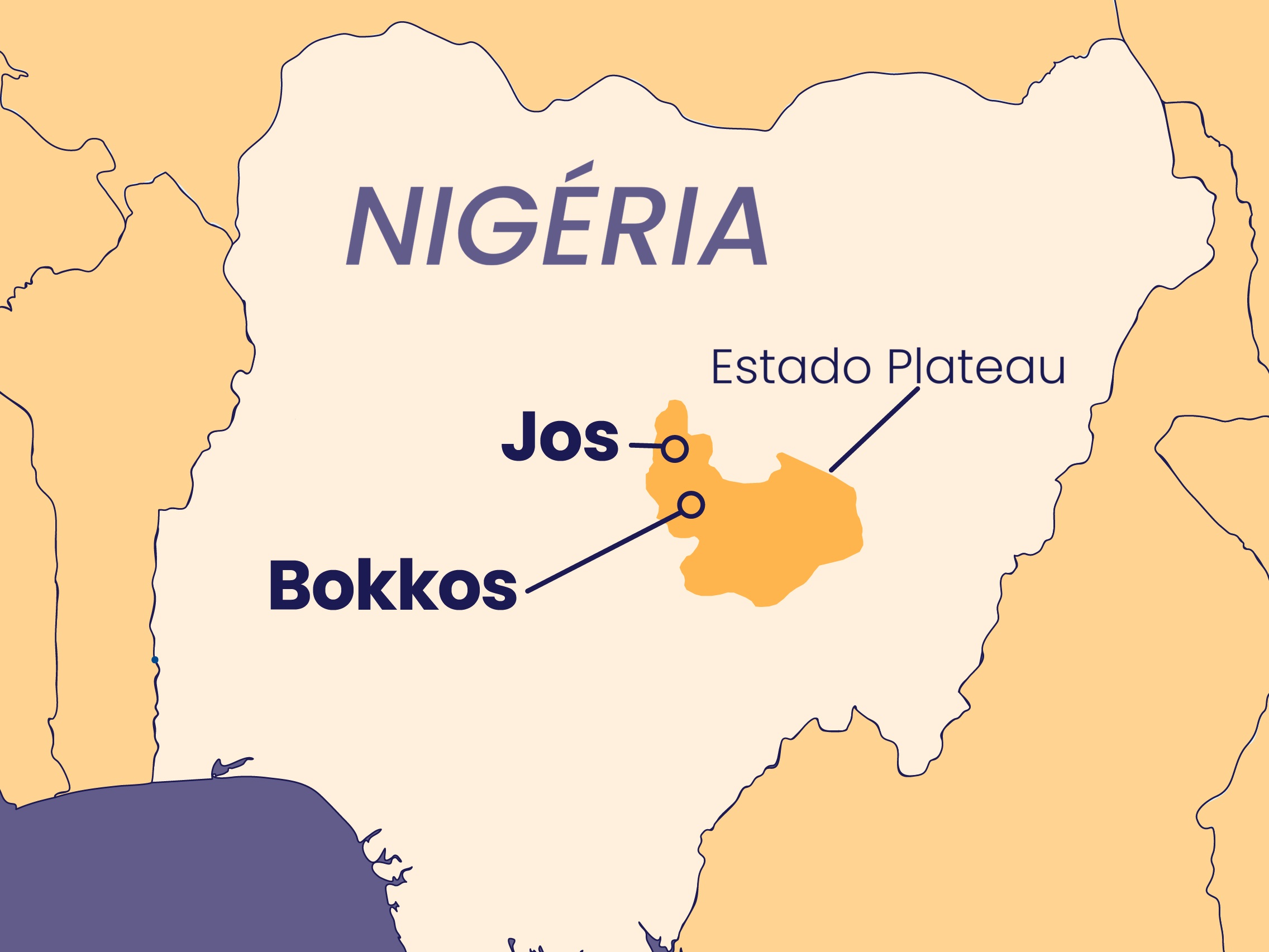 Map of Plateau State showing Jos and Bokkos