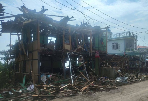 Destroyed buildings in residential area