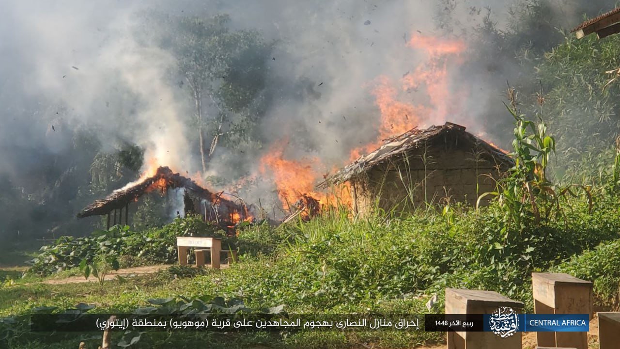 Houses on fire in the jungle