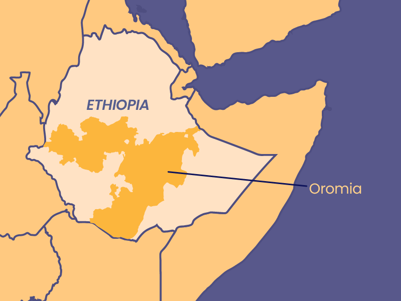 A map showing the region of Oromia within Ethiopia